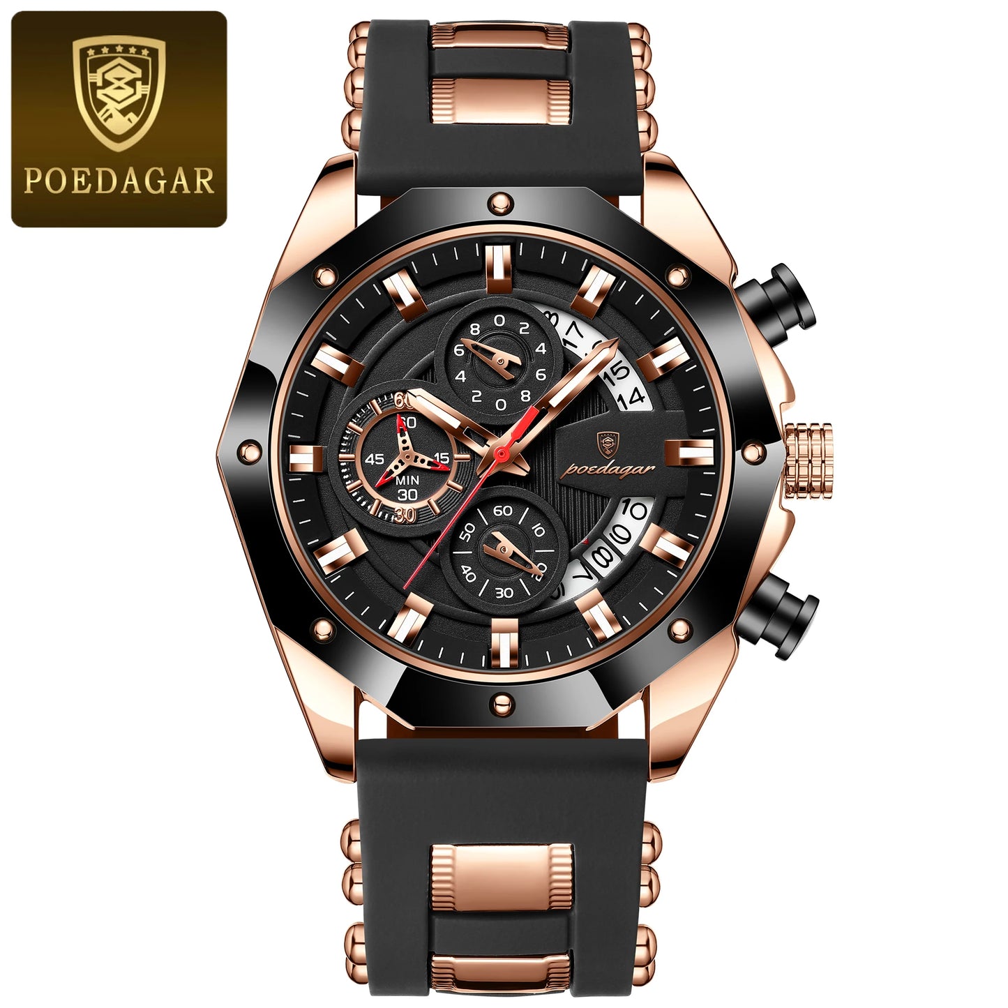 POEDAGAR Montre Militaire Homme Date – Silicone Étanche