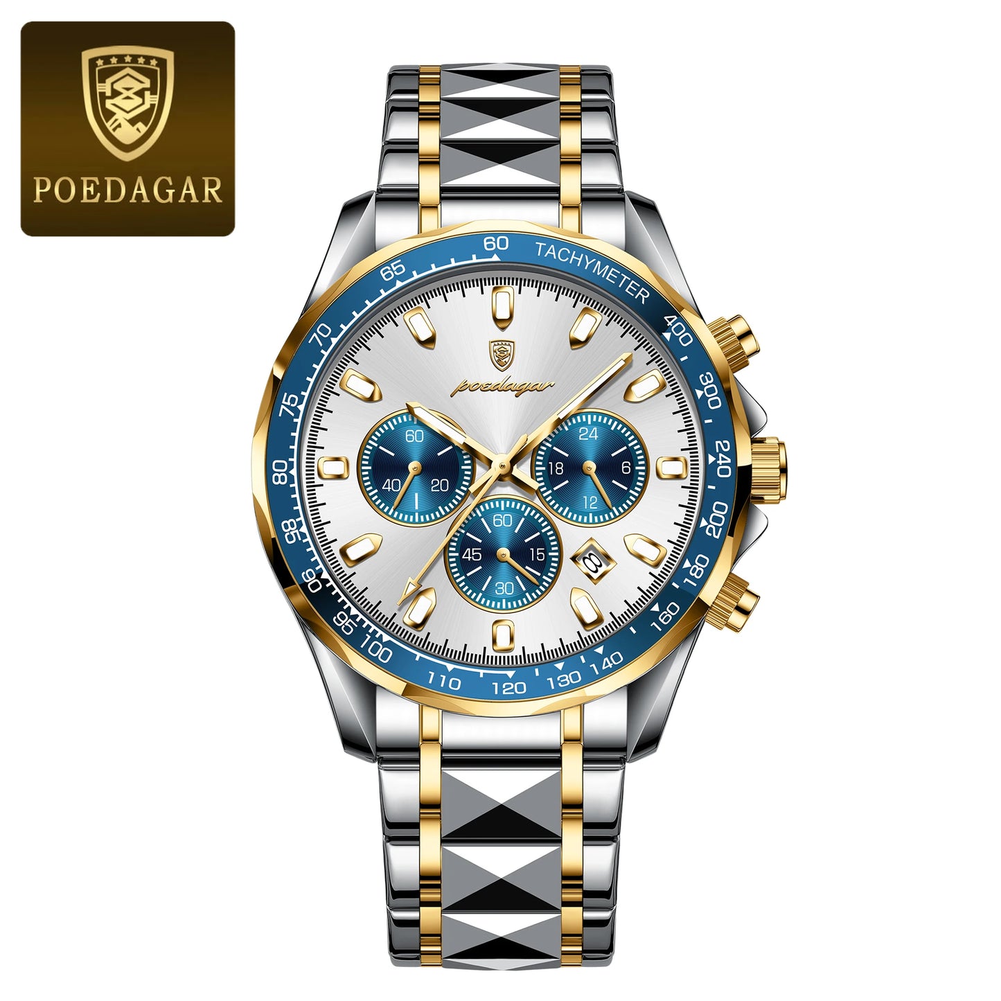 POEDAGAR Montre Sport Homme Acier – Chronographe Casual