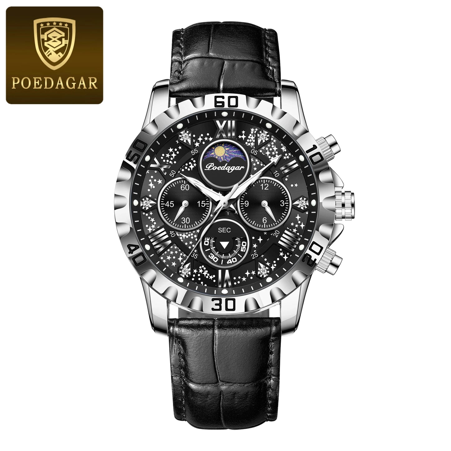 POEDAGAR Montre Homme Sport Cuir – Chronographe Étanche