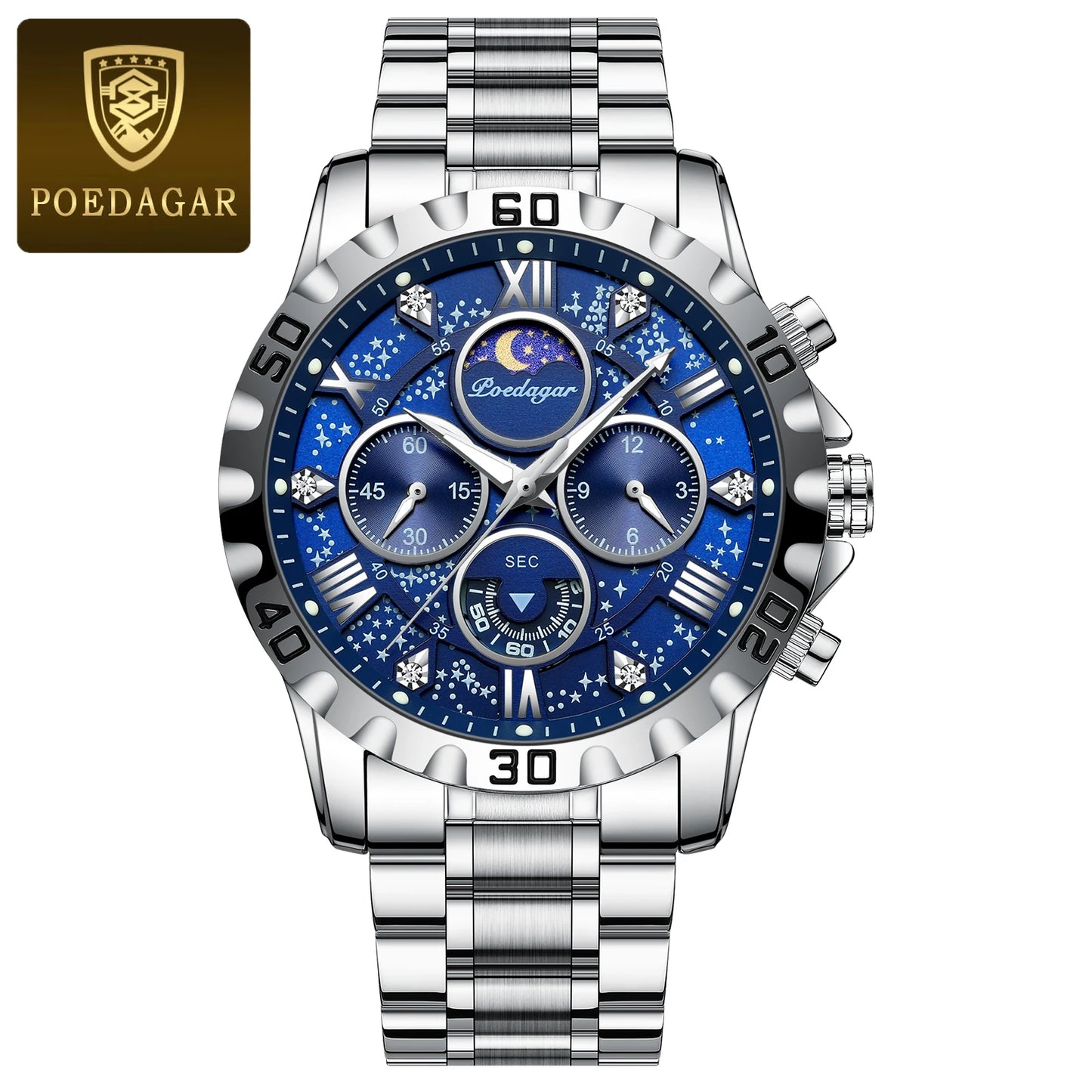 POEDAGAR Montre Homme Quartz Sport – Chronographe Acier