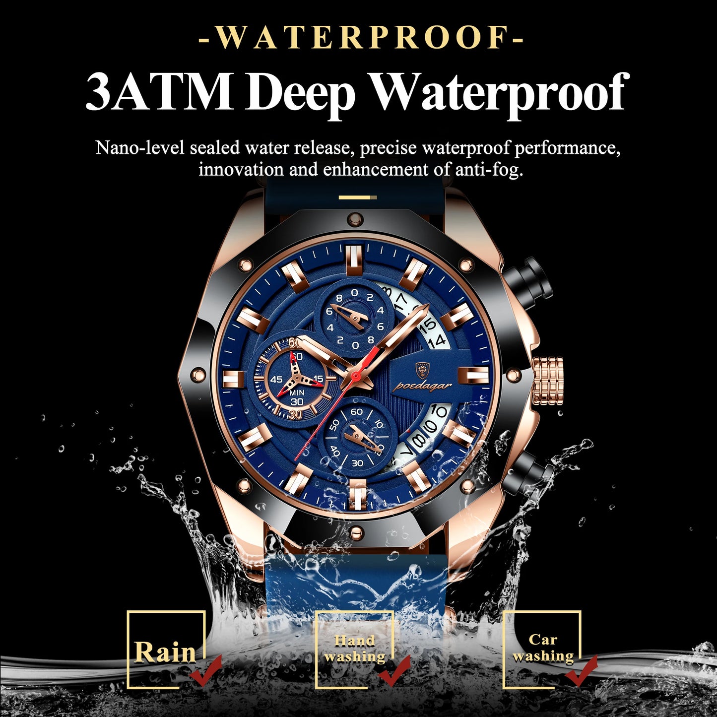 POEDAGAR Montre Militaire Homme Date – Silicone Étanche