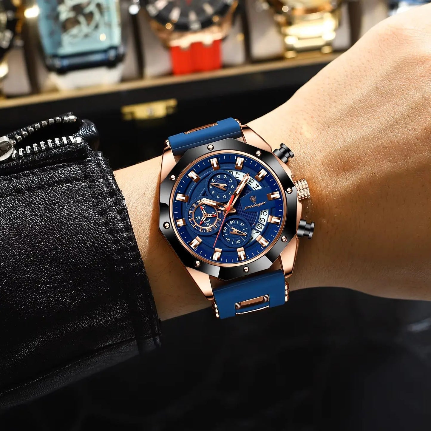 POEDAGAR Montre Militaire Homme Date – Silicone Étanche