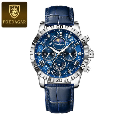 POEDAGAR High Quality Watch For Men Sport Quartz Man Wristwatch Waterproof Luminous Chronograph Leather Men's Watches Male Reloj