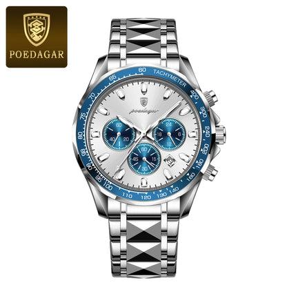POEDAGAR Luxury Sports Men Watch Waterproof Luminous Date Chronograph Man Wristwatch Stainless Steel Casual Quartz Men’s Watches