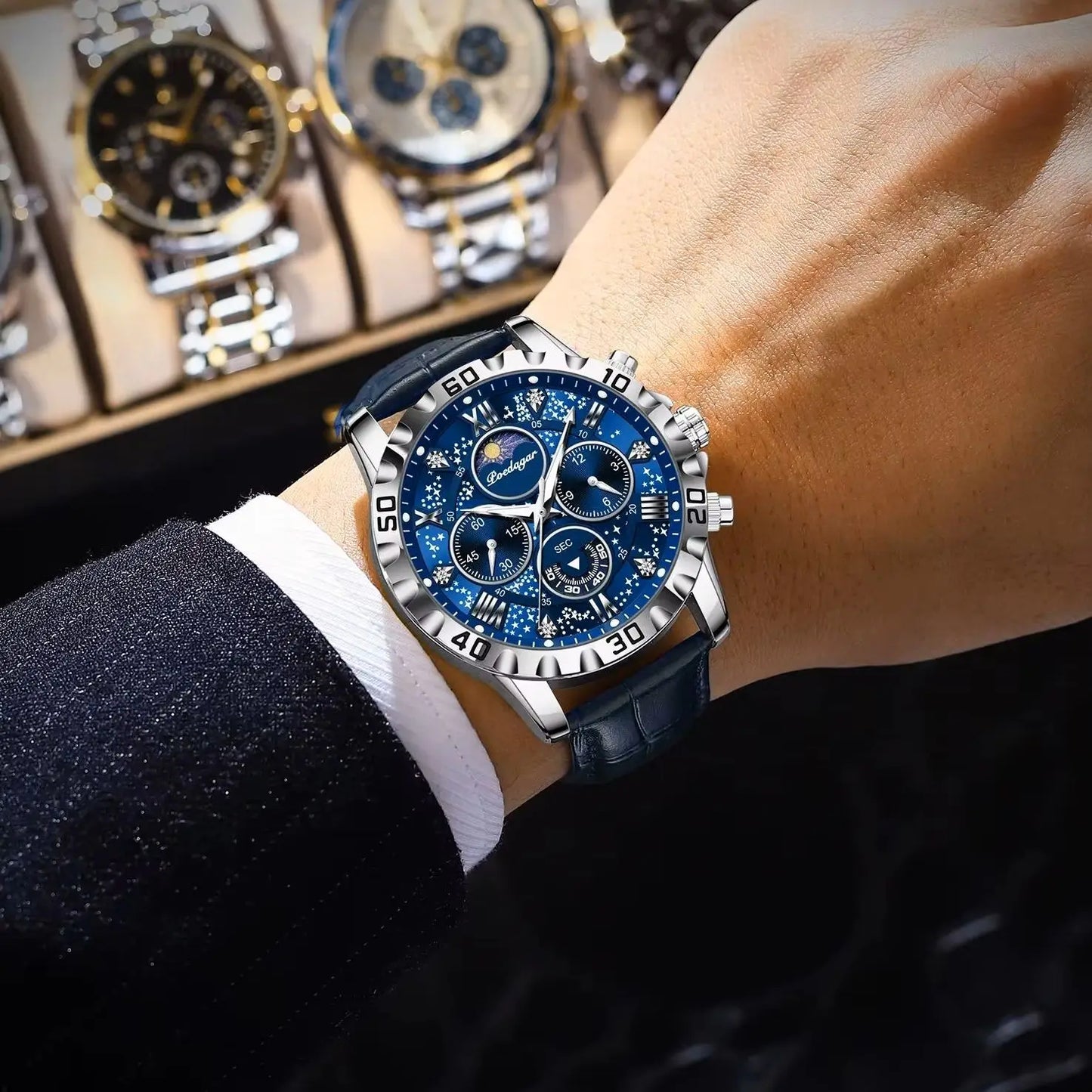 POEDAGAR High Quality Watch For Men Sport Quartz Man Wristwatch Waterproof Luminous Chronograph Leather Men's Watches Male Reloj