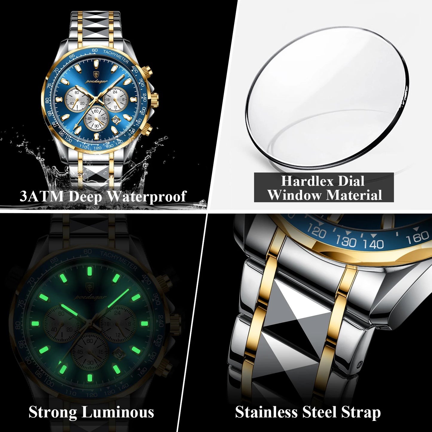 POEDAGAR Luxury Sports Men Watch Waterproof Luminous Date Chronograph Man Wristwatch Stainless Steel Casual Quartz Men’s Watches