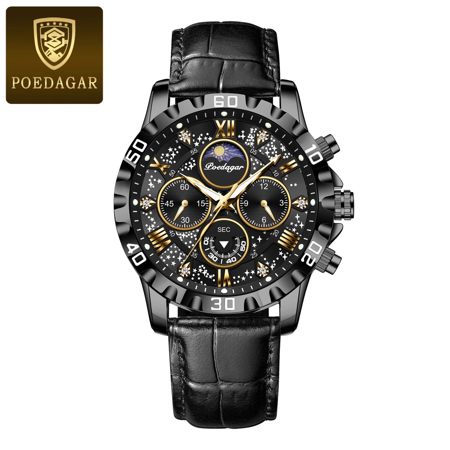 POEDAGAR High Quality Watch For Men Sport Quartz Man Wristwatch Waterproof Luminous Chronograph Leather Men's Watches Male Reloj