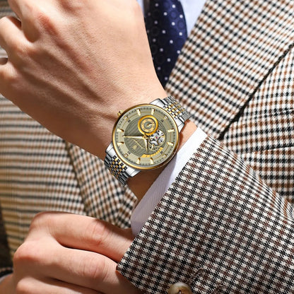 POEDAGAR Luxury Man Wristwatch Top Automatic Mechanical Luminous Men Watch Hollow Tourbillon Stainless Steel Men's Watches Reloj