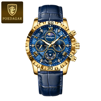 POEDAGAR High Quality Watch For Men Sport Quartz Man Wristwatch Waterproof Luminous Chronograph Leather Men's Watches Male Reloj