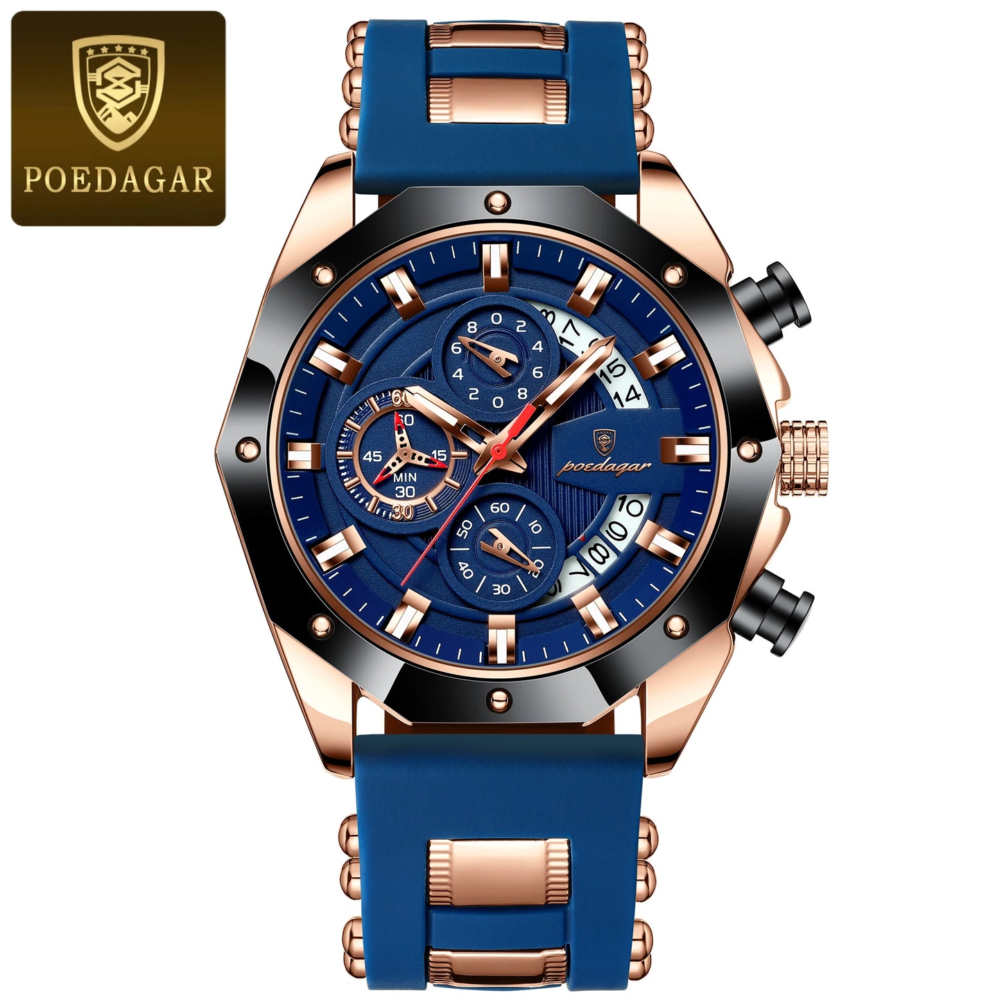 POEDAGAR Montre Militaire Homme Date – Silicone Étanche