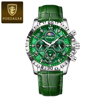 POEDAGAR High Quality Watch For Men Sport Quartz Man Wristwatch Waterproof Luminous Chronograph Leather Men's Watches Male Reloj