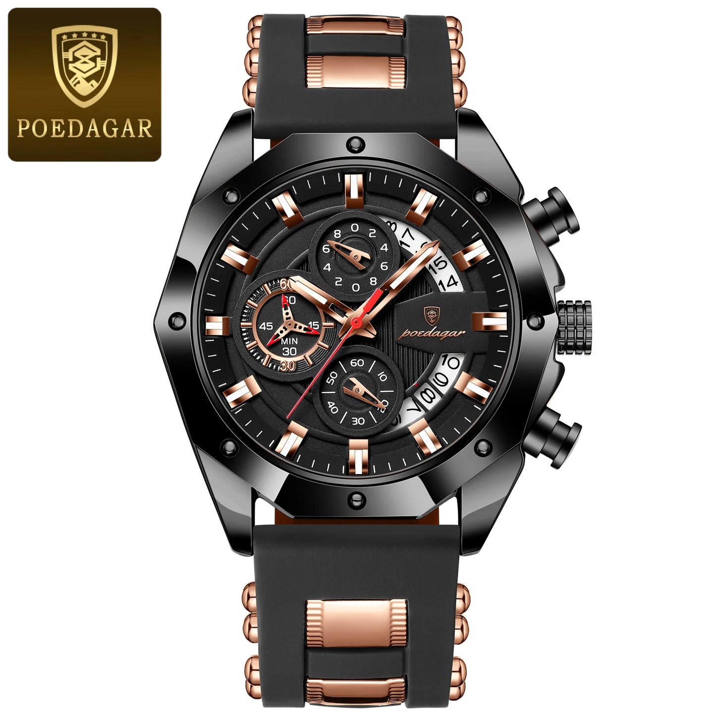 POEDAGAR Montre Militaire Homme Date – Silicone Étanche