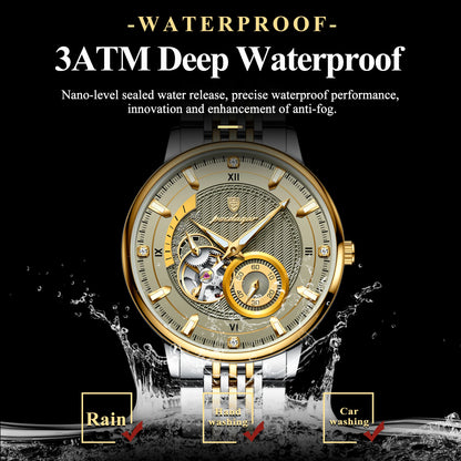 POEDAGAR Luxury Man Wristwatch Top Automatic Mechanical Luminous Men Watch Hollow Tourbillon Stainless Steel Men's Watches Reloj