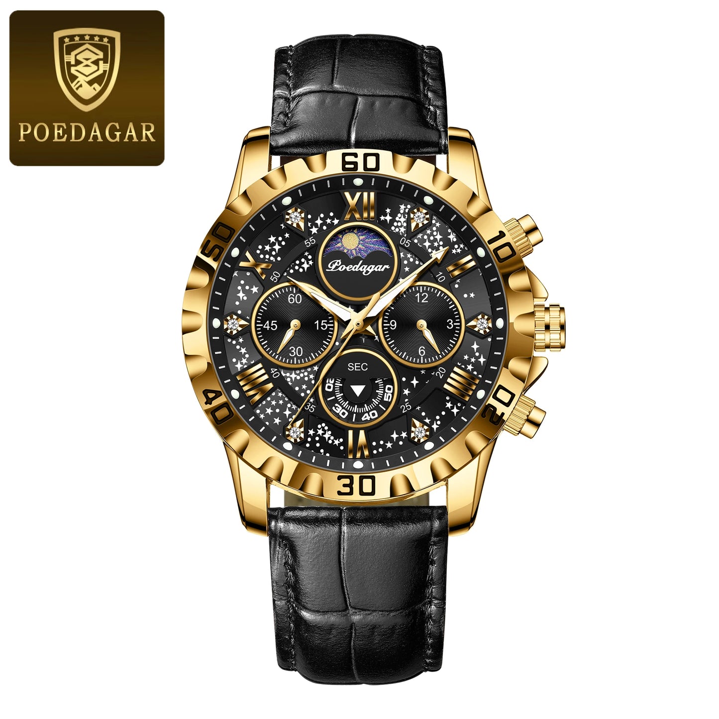 POEDAGAR High Quality Watch For Men Sport Quartz Man Wristwatch Waterproof Luminous Chronograph Leather Men's Watches Male Reloj