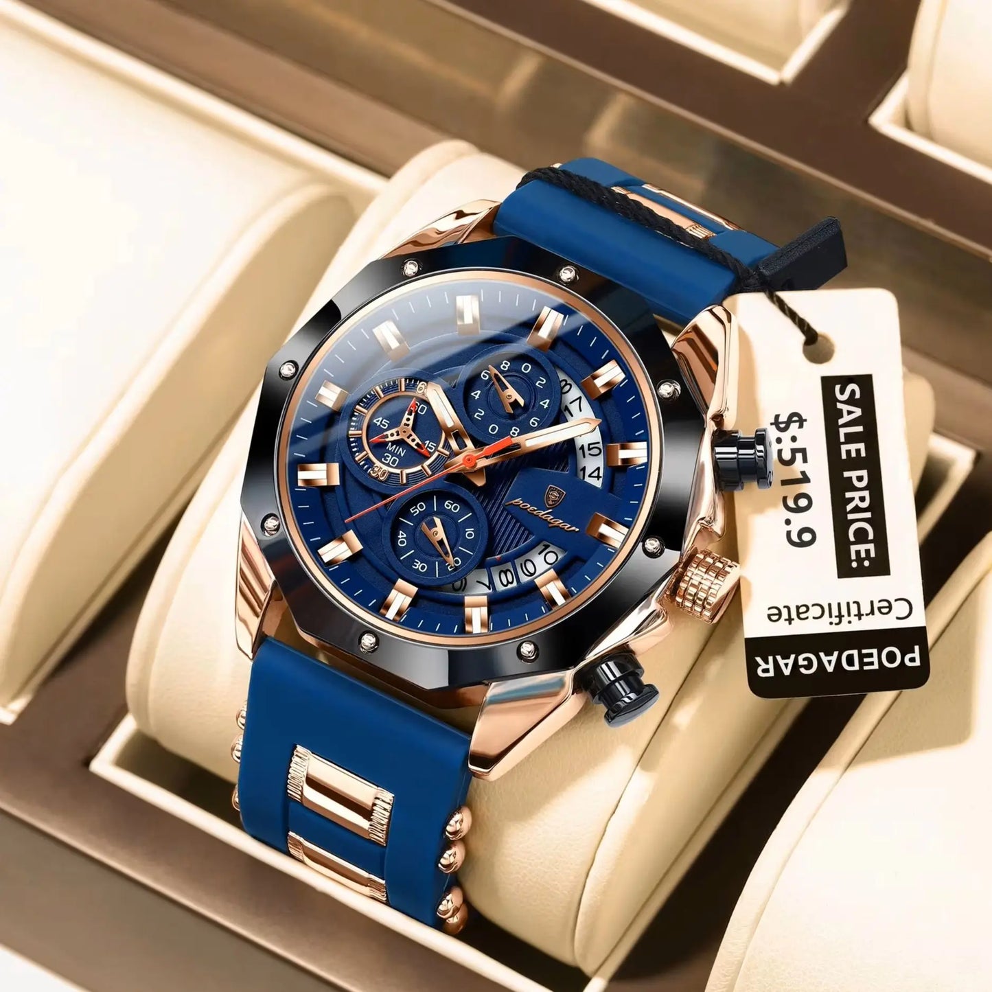 POEDAGAR Montre Militaire Homme Date – Silicone Étanche