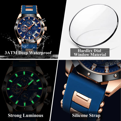 POEDAGAR Montre Militaire Homme Date – Silicone Étanche