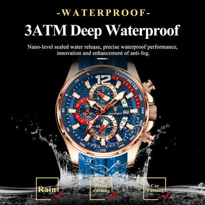POEDAGAR Luxury Military Men Watch Calendar Chronograph Waterproof Luminous Man Wristwatch Fashion Silicone Quartz Men's Watches