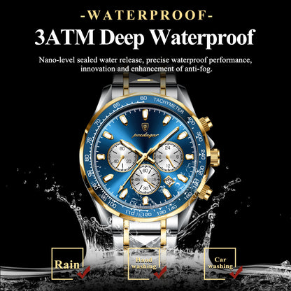 POEDAGAR Luxury Sports Men Watch Waterproof Luminous Date Chronograph Man Wristwatch Stainless Steel Casual Quartz Men’s Watches