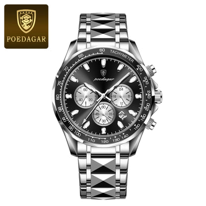 POEDAGAR Luxury Sports Men Watch Waterproof Luminous Date Chronograph Man Wristwatch Stainless Steel Casual Quartz Men’s Watches