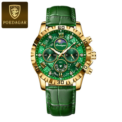 POEDAGAR High Quality Watch For Men Sport Quartz Man Wristwatch Waterproof Luminous Chronograph Leather Men's Watches Male Reloj
