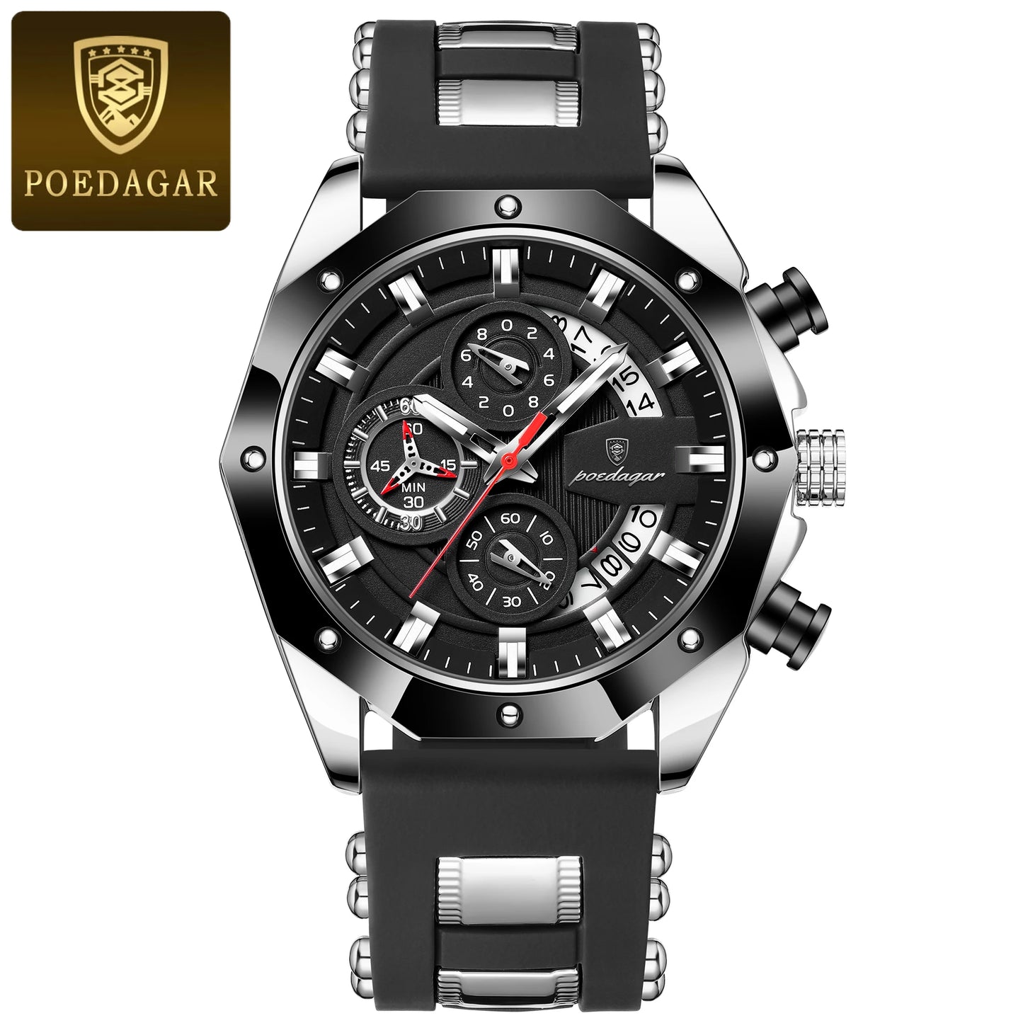 POEDAGAR Montre Militaire Homme Date – Silicone Étanche