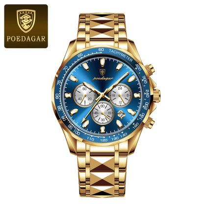 POEDAGAR Luxury Sports Men Watch Waterproof Luminous Date Chronograph Man Wristwatch Stainless Steel Casual Quartz Men’s Watches