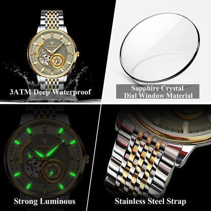 POEDAGAR Luxury Man Wristwatch Top Automatic Mechanical Luminous Men Watch Hollow Tourbillon Stainless Steel Men's Watches Reloj