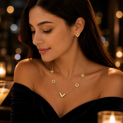 Elegant V Gold Jewelry Set