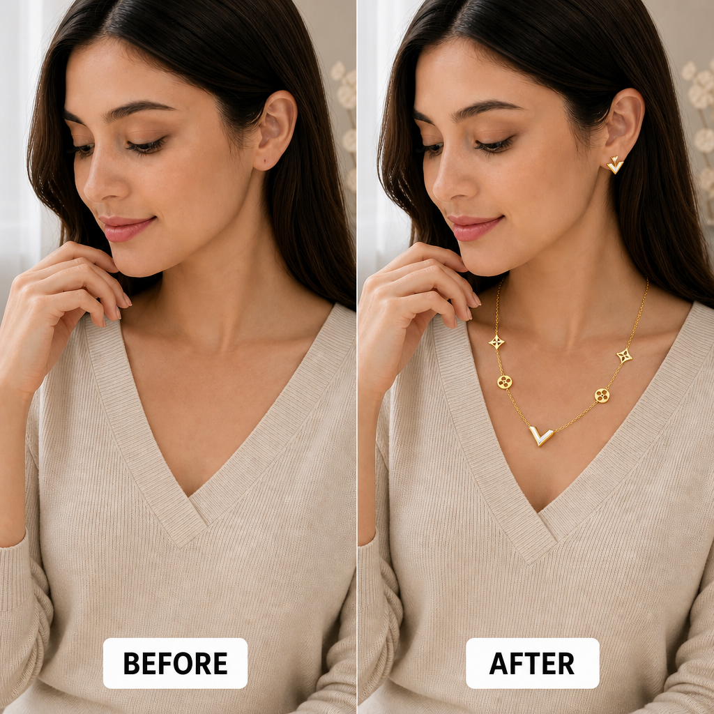 Elegant V Gold Jewelry Set