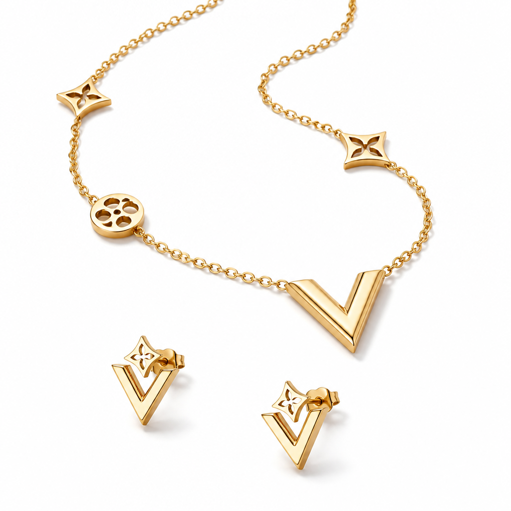 Elegant V Gold Jewelry Set