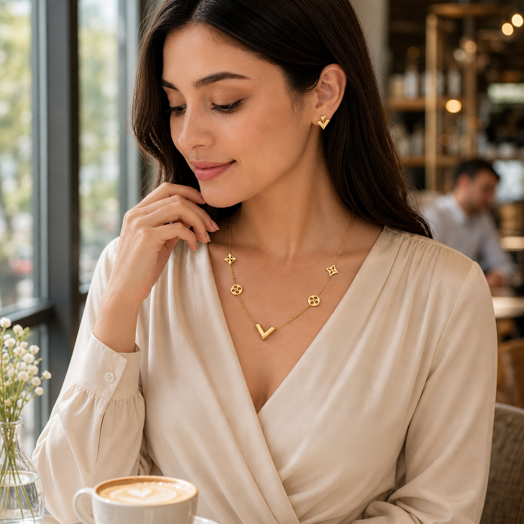 Elegant V Gold Jewelry Set