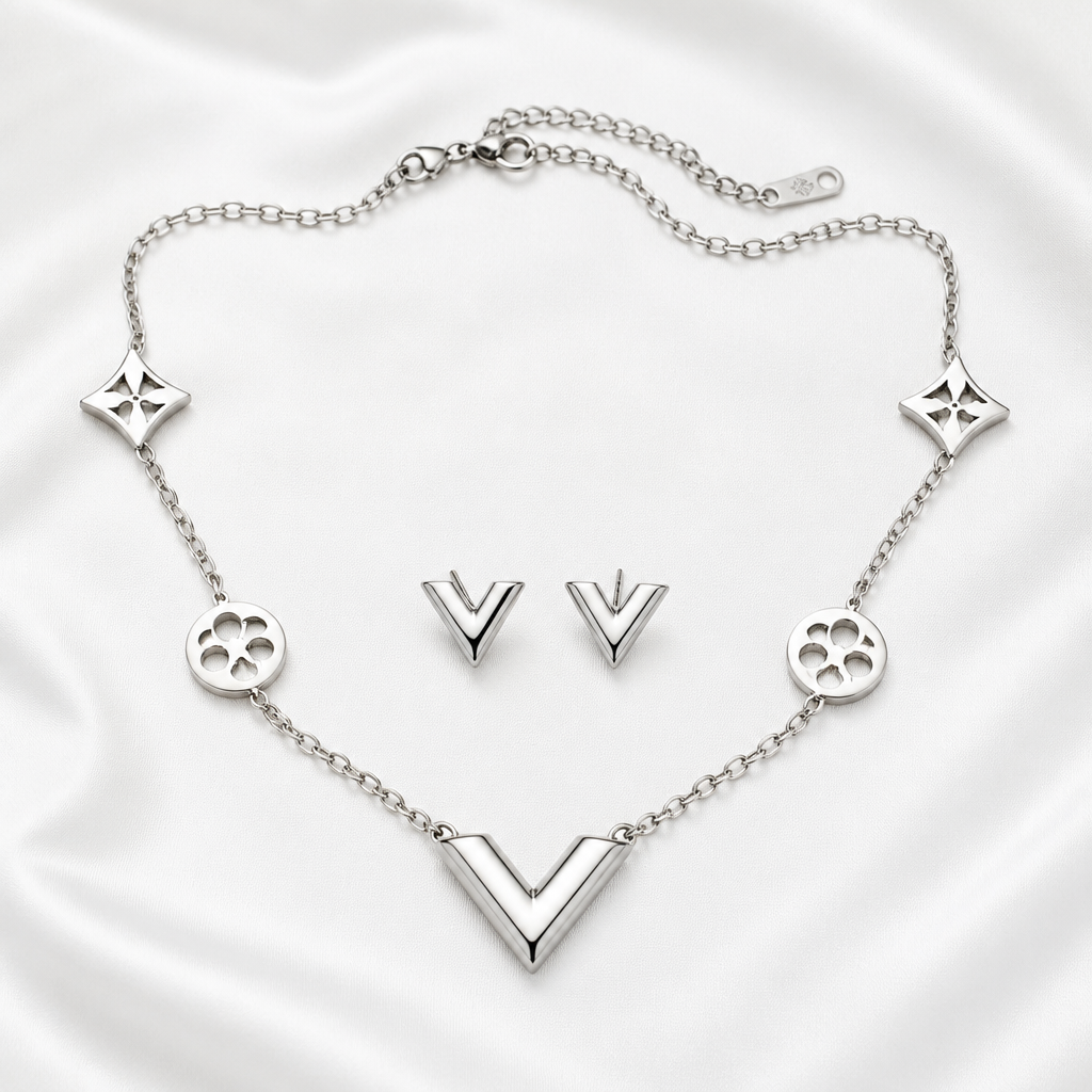 Elegant V Silver Jewelry Set