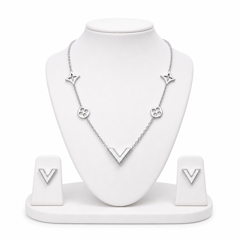 Elegant V Silver Jewelry Set
