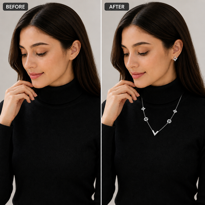 Elegant V Silver Jewelry Set