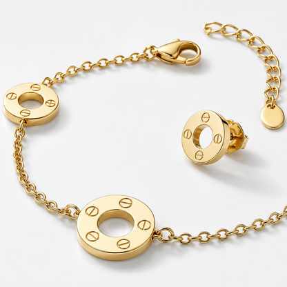 Gold Screw Motif Jewelry Set