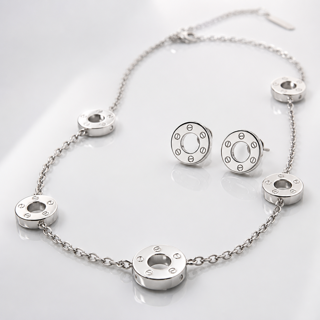 Silver Screw Motif Jewelry Set