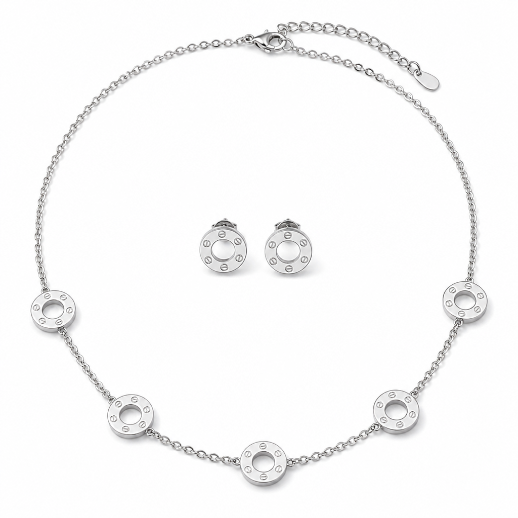 Silver Screw Motif Jewelry Set