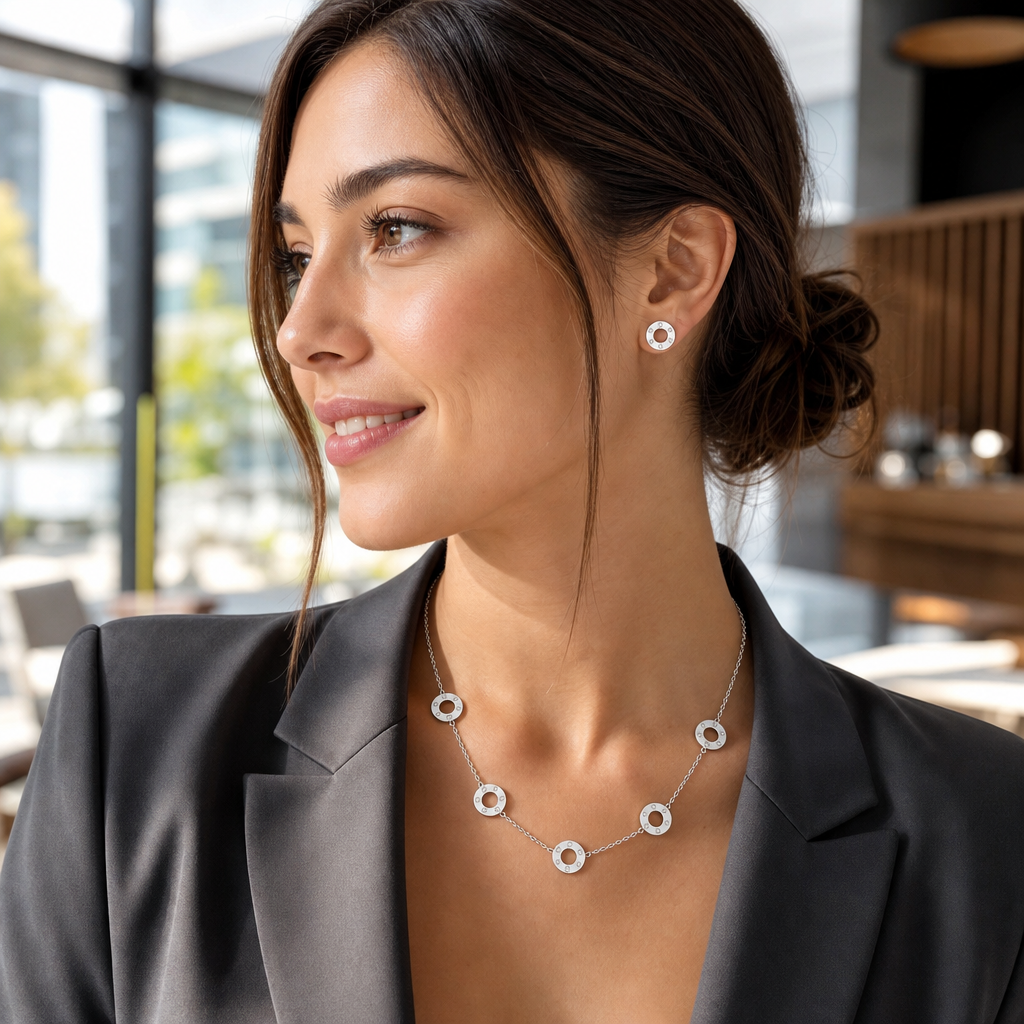 Silver Screw Motif Jewelry Set
