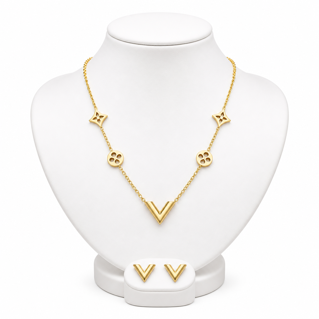 Elegant V Gold Jewelry Set