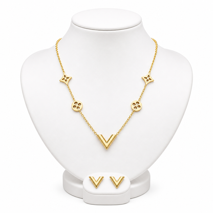 Elegant V Gold Jewelry Set