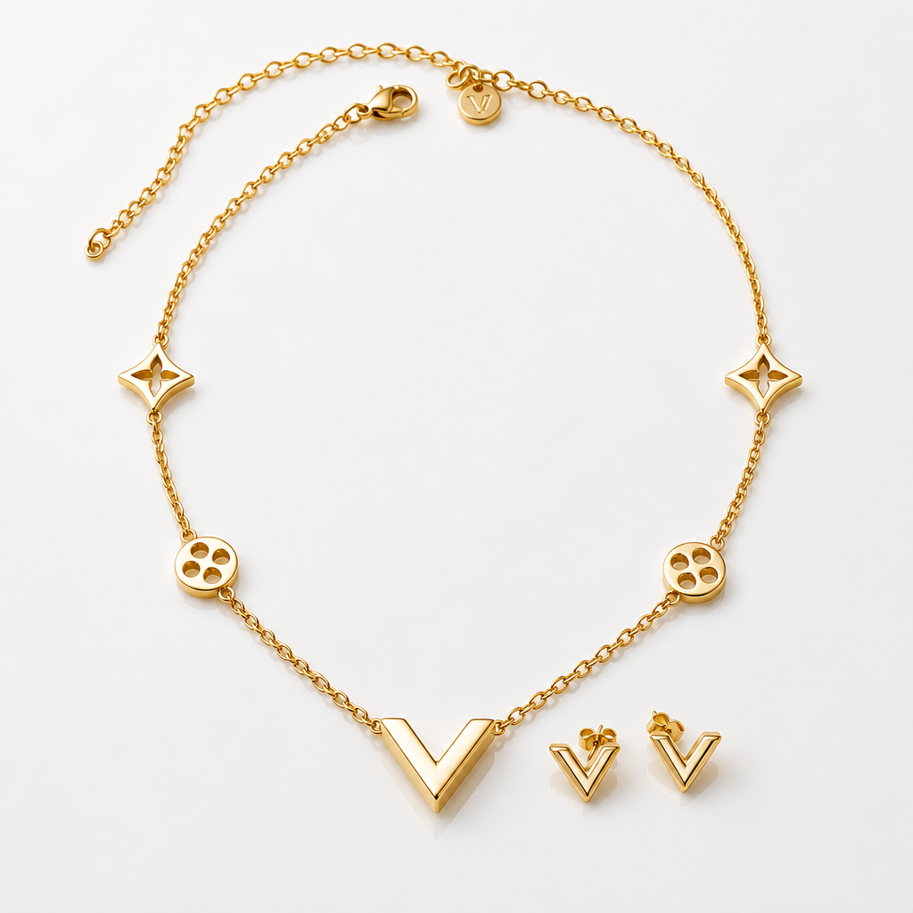 Elegant V Gold Jewelry Set