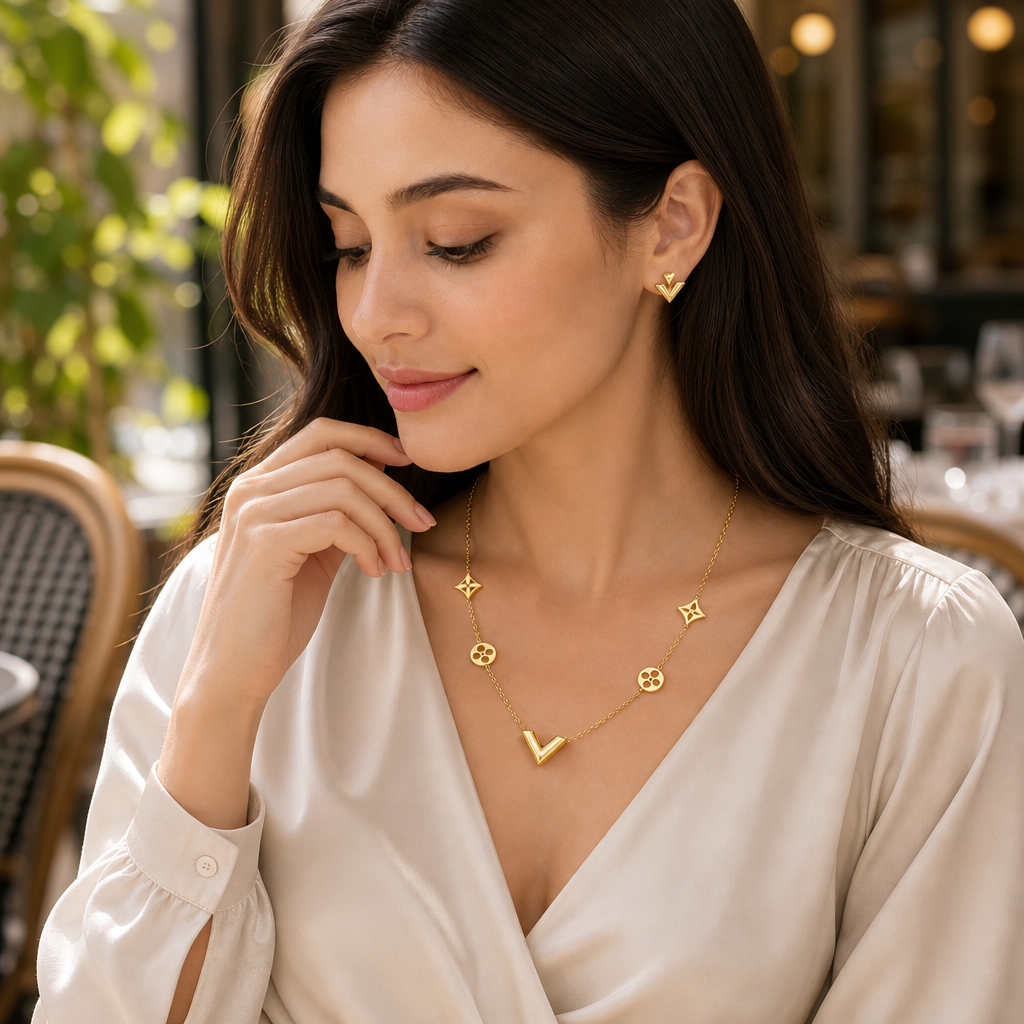 Elegant V Gold Jewelry Set