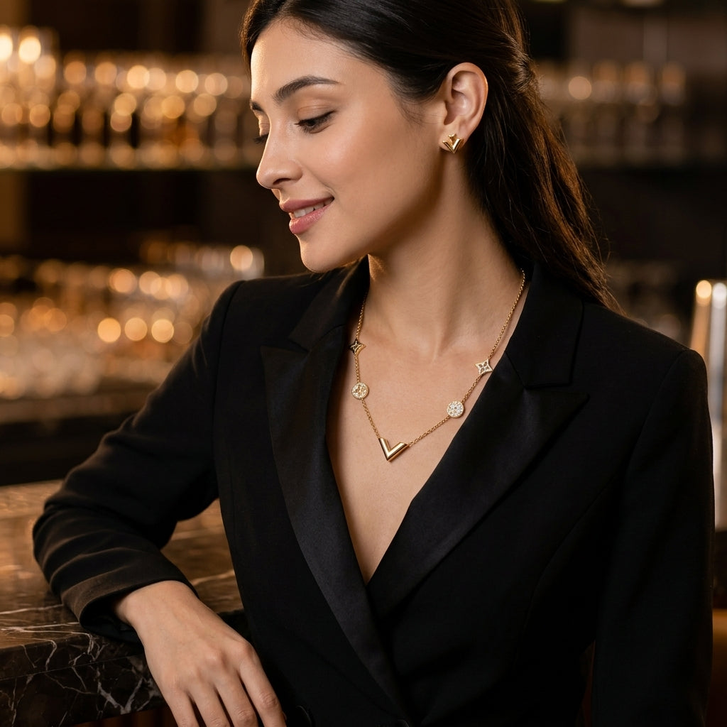 Elegant V Gold Jewelry Set