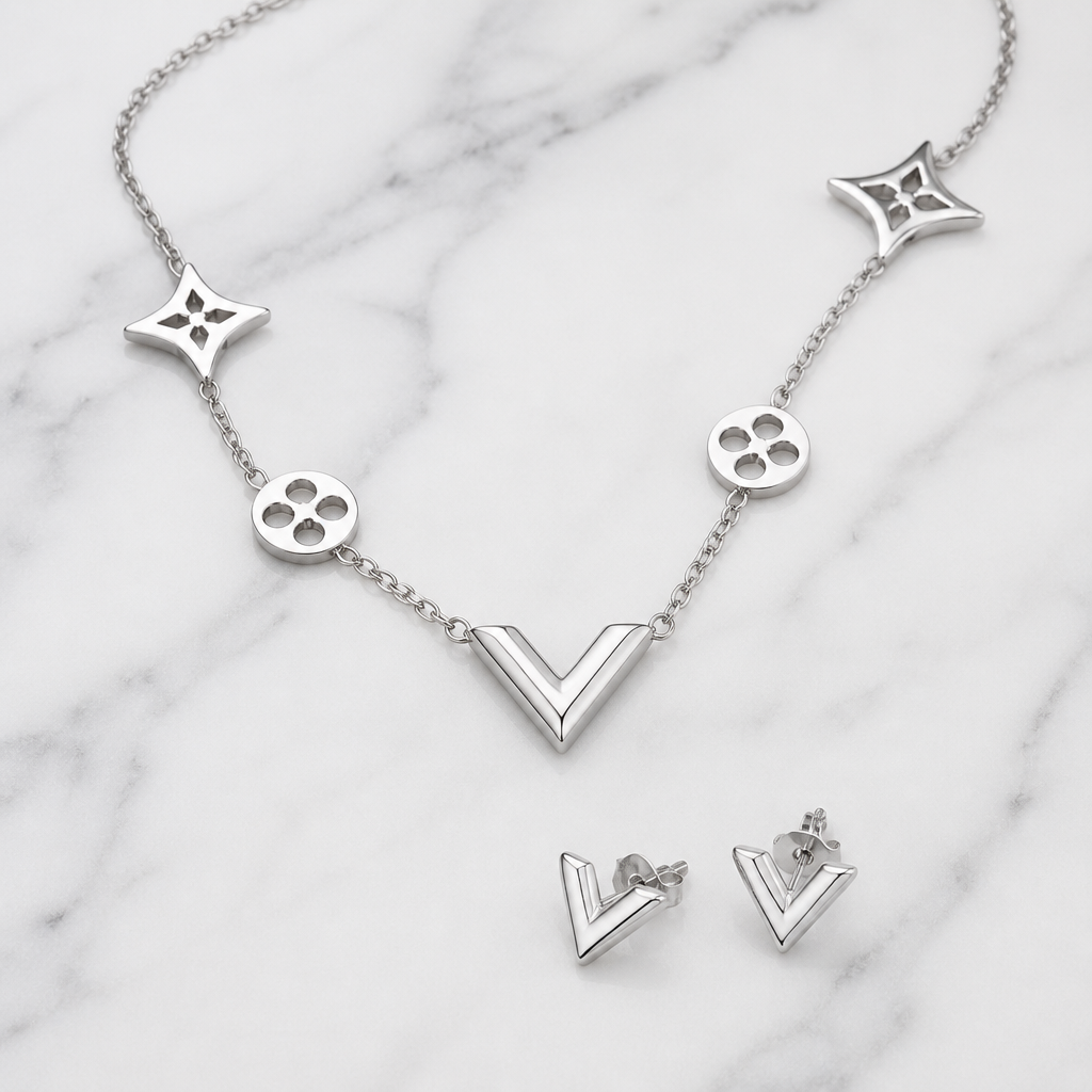 Elegant V Silver Jewelry Set