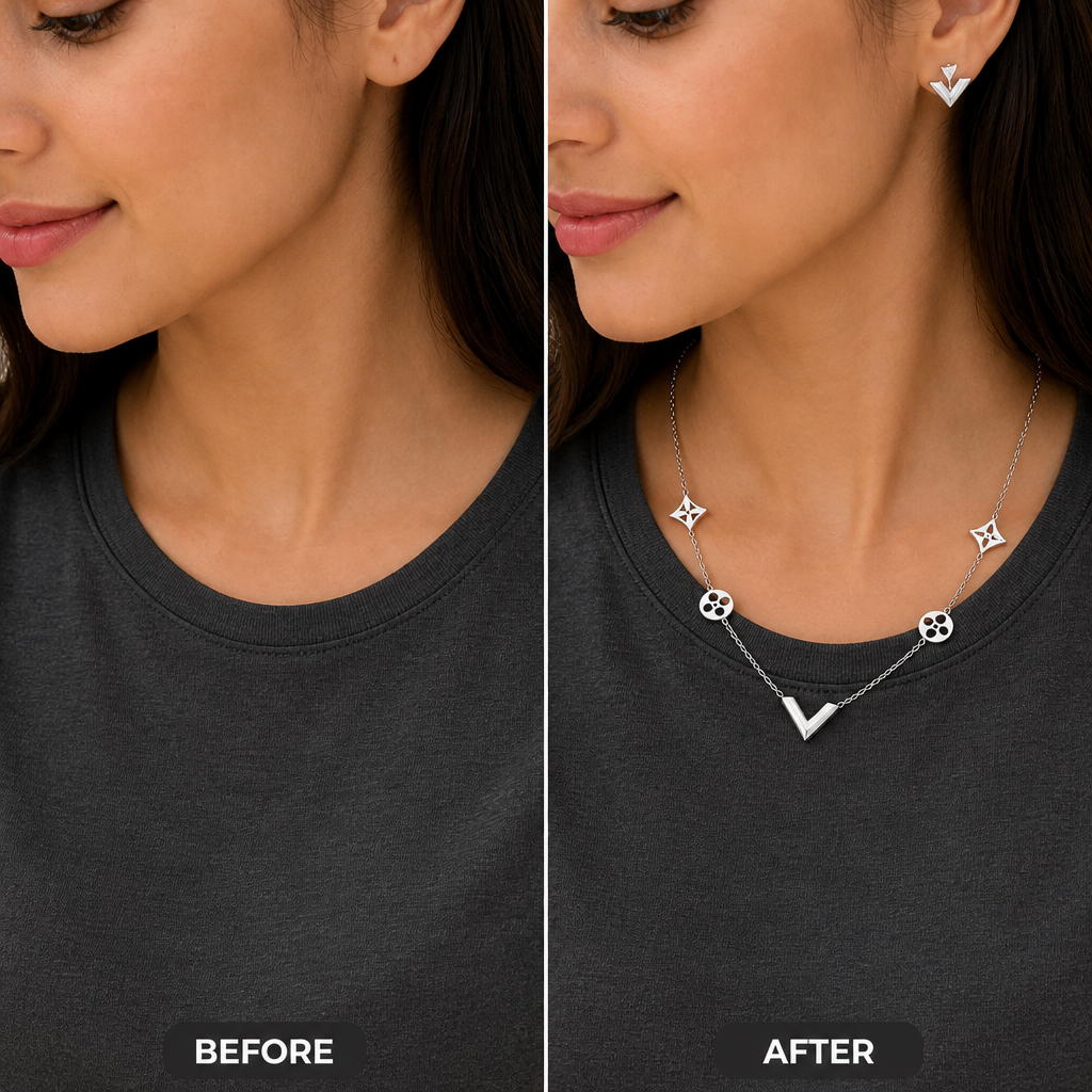 Elegant V Silver Jewelry Set
