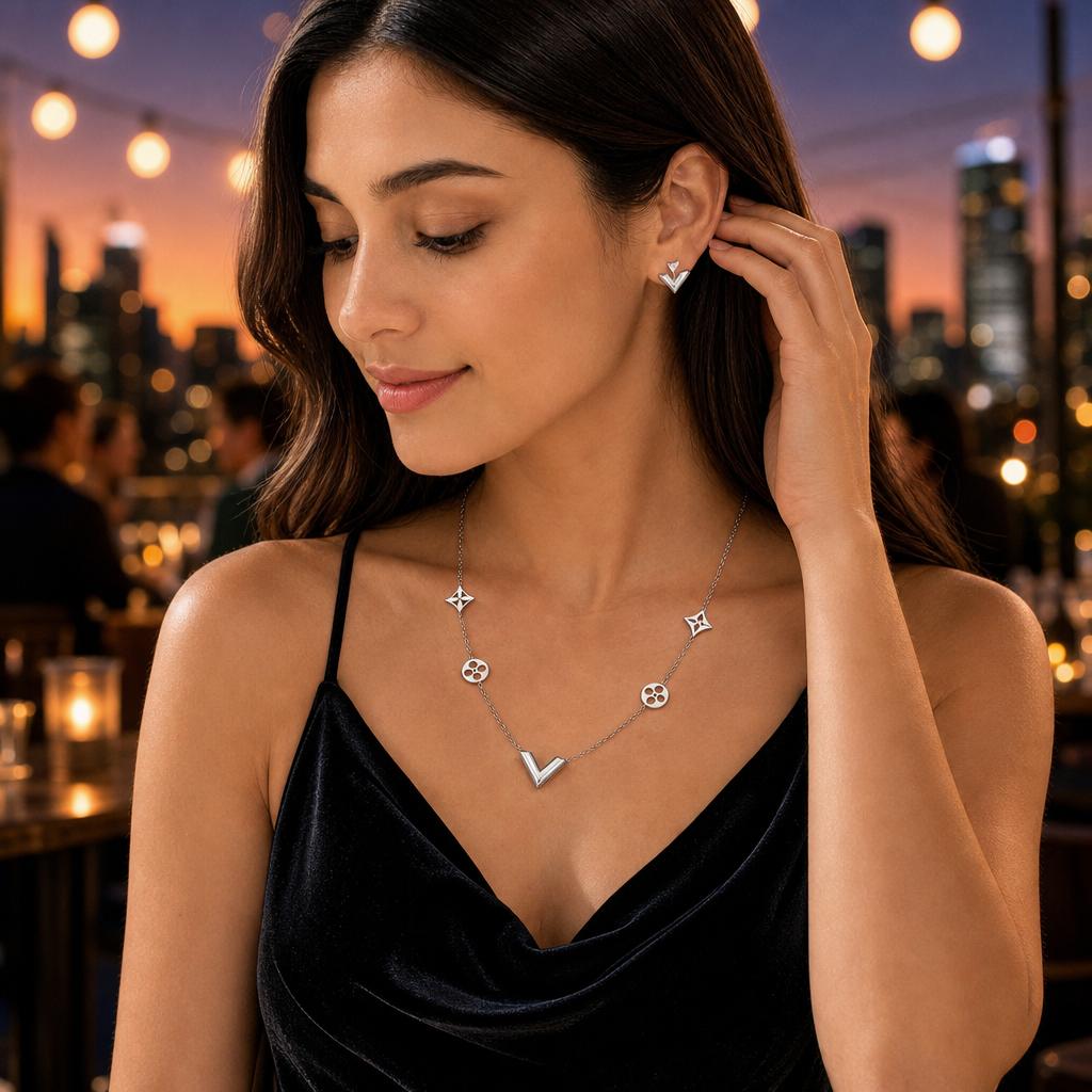 Elegant V Silver Jewelry Set