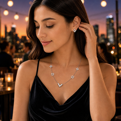 Elegant V Silver Jewelry Set