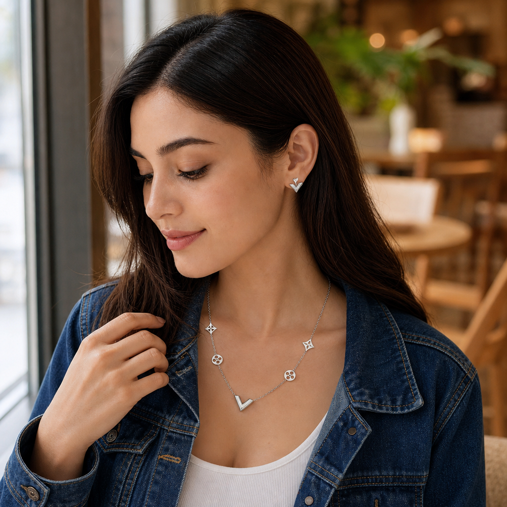 Elegant V Silver Jewelry Set