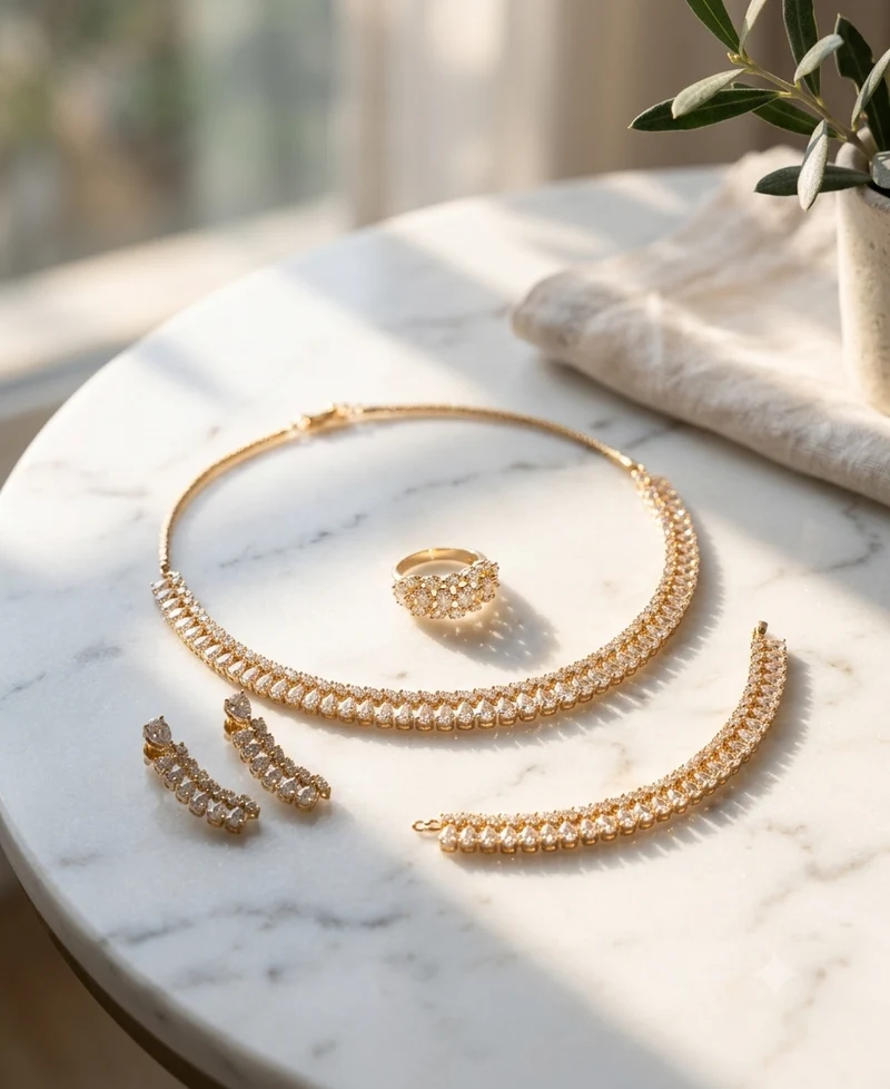 Jewelry set on marble table